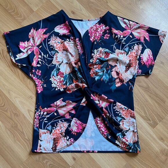 Navy Floral Blouse Women’s US S - Picture 1 of 5